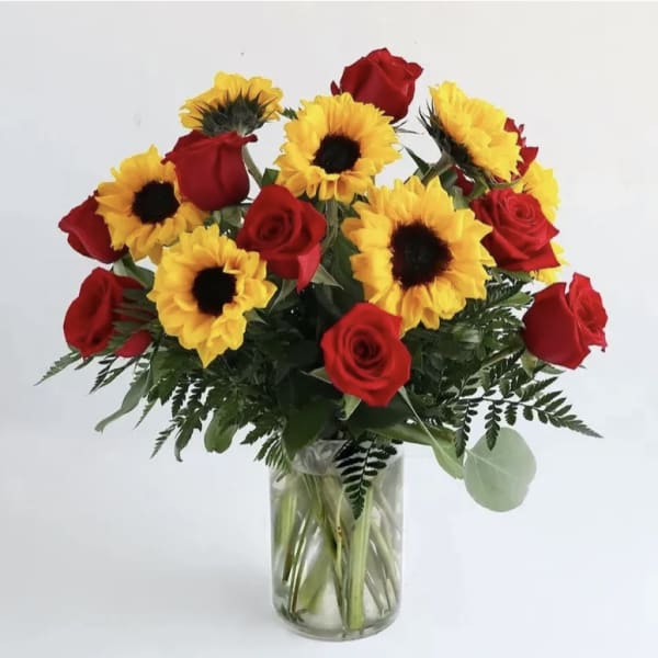 Red Roses Yellow Sunflower