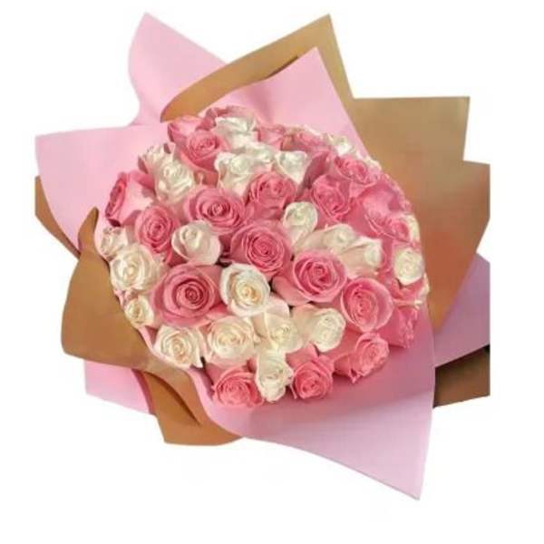 50 Pink and White Roses Bouquet