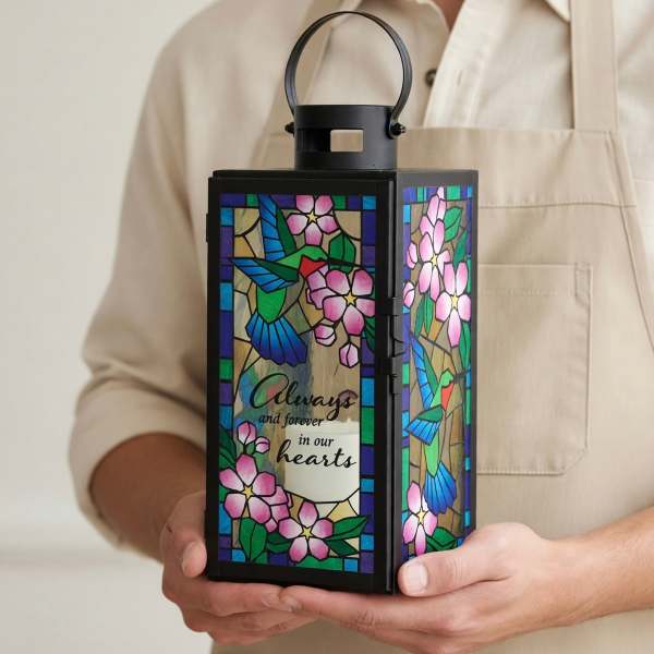 Memorial Lantern "Always and Forever" Stained Glass