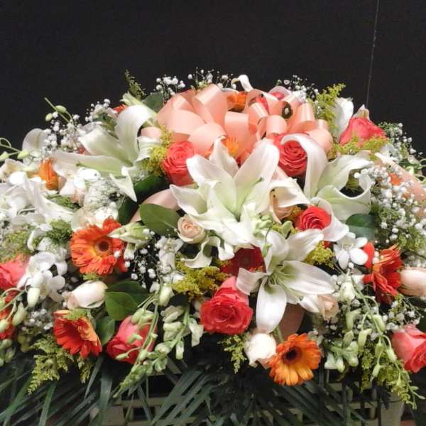 Peach and White Casket Spray
