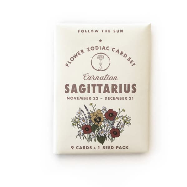 Sagittarius flower zodiac card set with carnation artwork