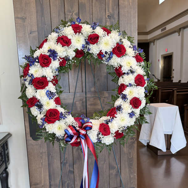 red, white, and blue Sympathy Wreath