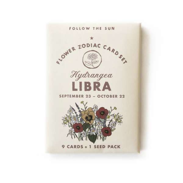 Libra flower zodiac card set package with illustrated blooms