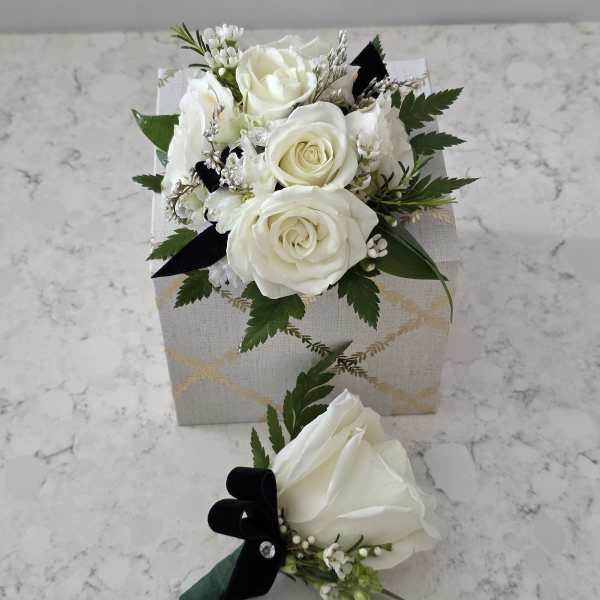 White Roses Corsage & Boutonierre- Prom, Wedding, or Formals