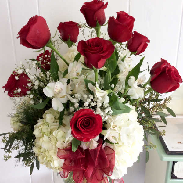 The Big One... Red Roses, Hydrangea, and Alstroemerias