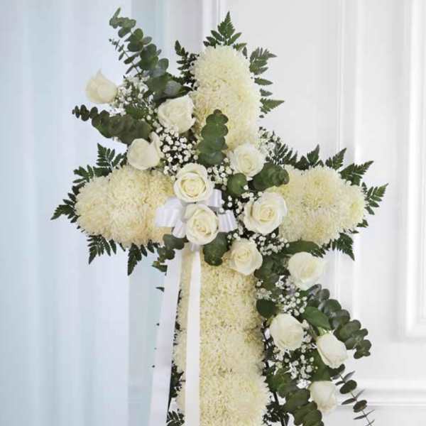 White Cross with White Rose Cluster