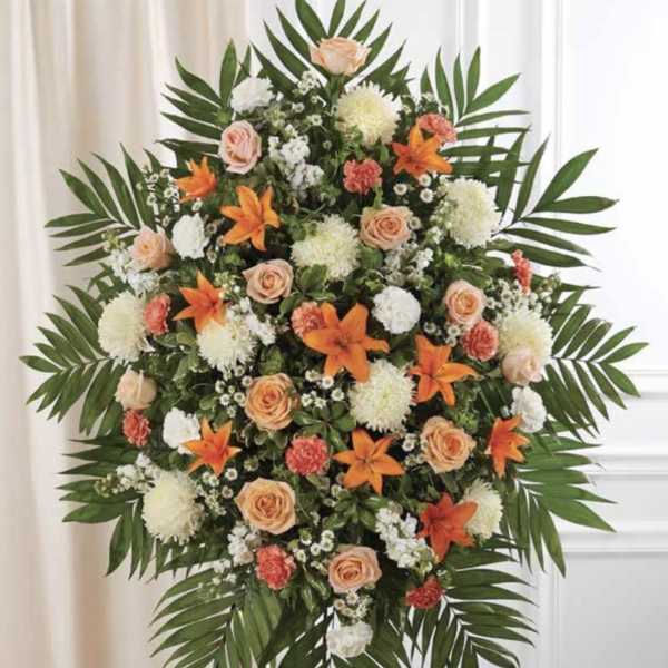 White with Orange & Peach Standing Spray