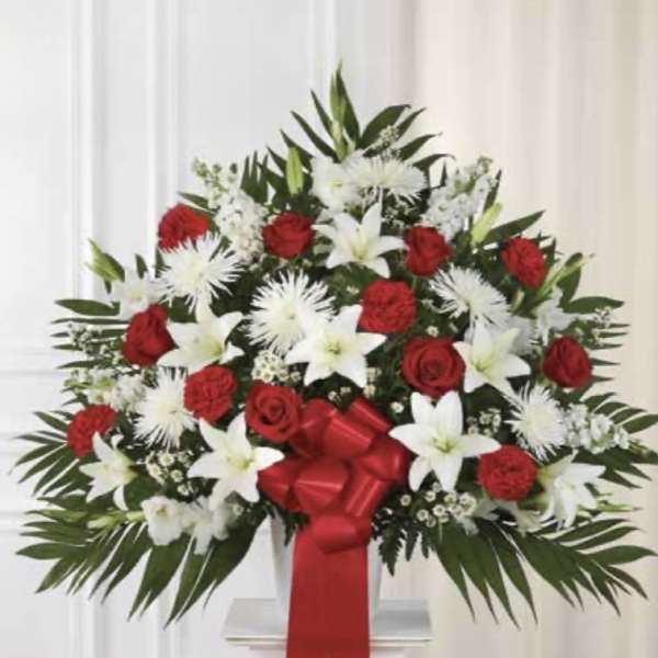 Red and White Pedestal Arrangement
