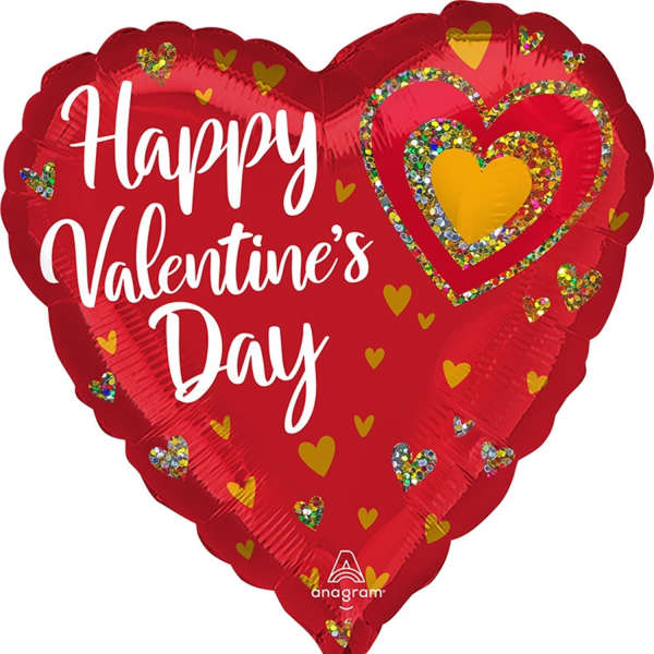 Red heart-shaped balloon with "Happy Valentine's Day" text