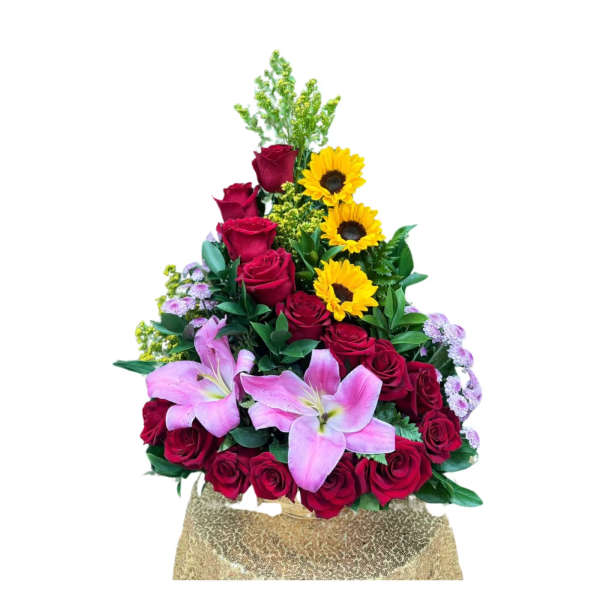 Red Rose Arrangement with Lilies
