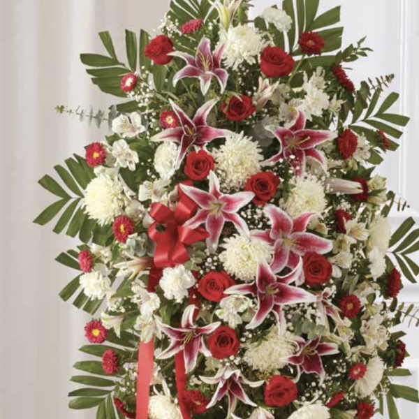 Red & White with Stargazers Lilies Standing Spray