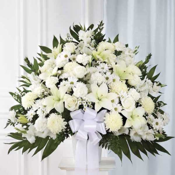 White with Lilies Pedestal Arrangement