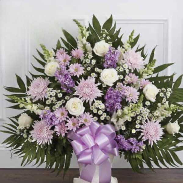 White with Lavender Pedestal Arrangement