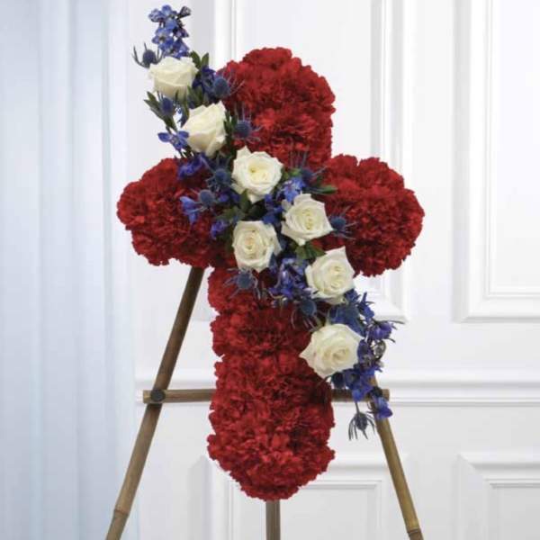Red Cross with a White and Blue Cluster