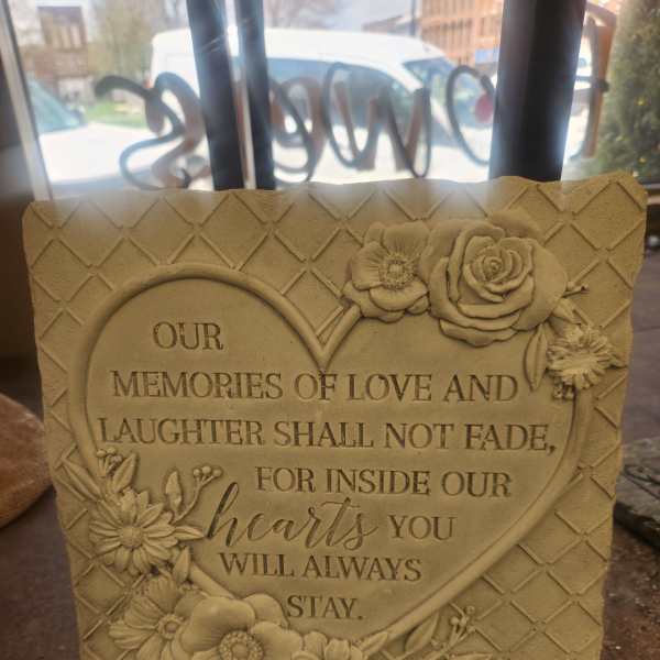 "Our memories of Love and Laughter" memory stone with stand e