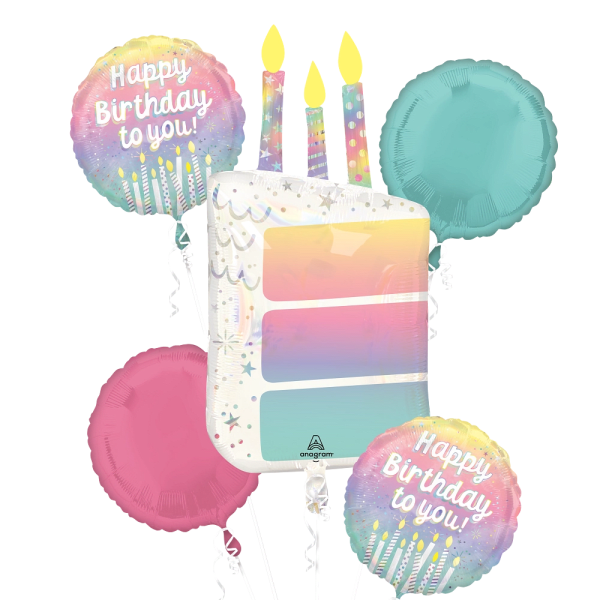 Birthday balloon bouquet with candle and pastel round balloons