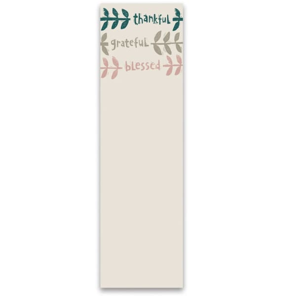 Tall cream sign with thankful, grateful, and blessed text