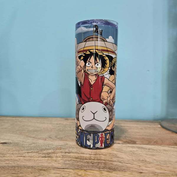Anime-themed insulated tumbler with a clear lid