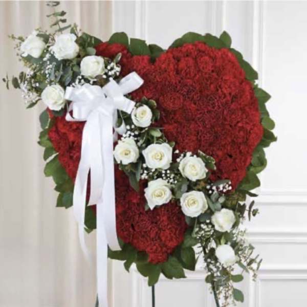 Solid Red Heart with White Rose Cluster