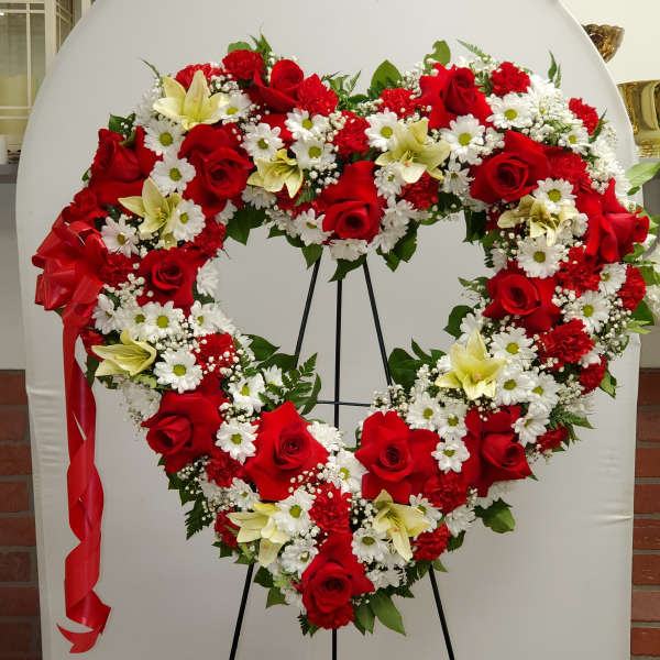 Red and white standing Open heart