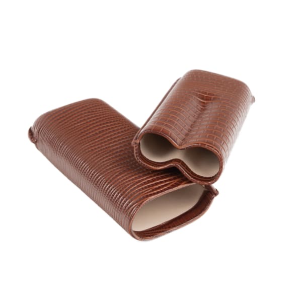 Two brown textured leather cases on a white background