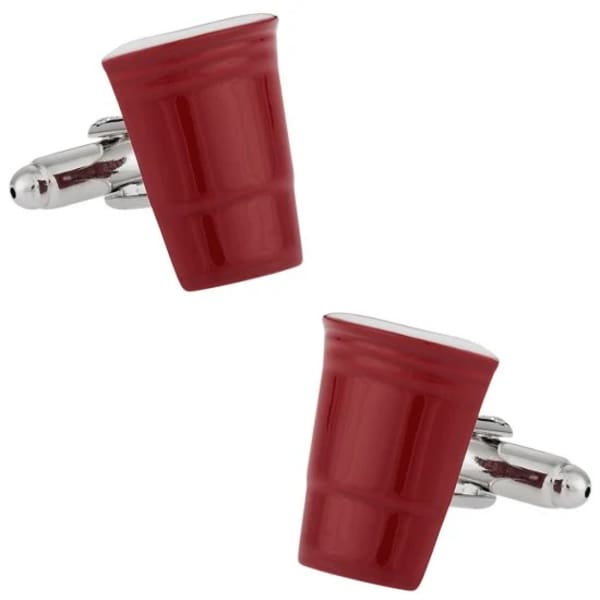 Pair of red shot glass cufflinks with silver backs