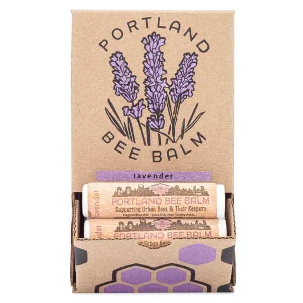 Portland Bee Balm lavender lip balm set in a cardboard box