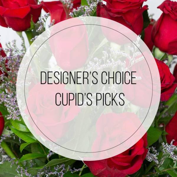 Bouquet of red roses with purple filler flowers