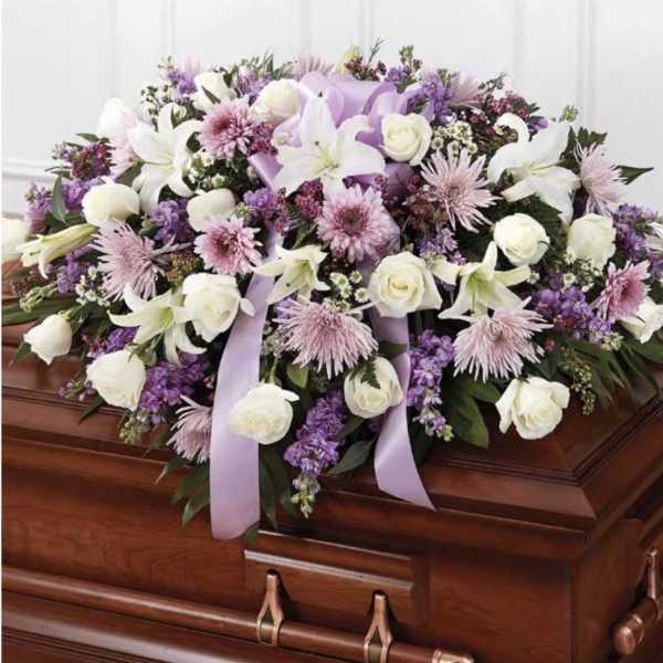 White and Lavender Casket Spray