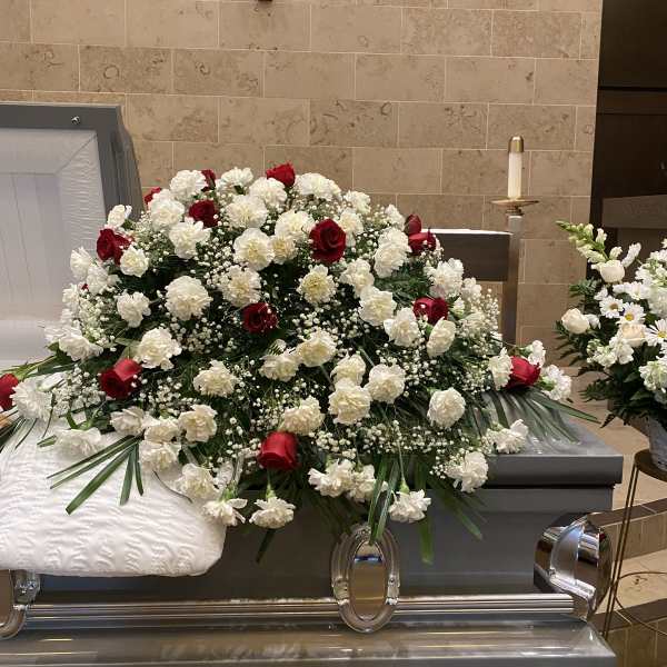 Sympathy Casket Spray Carnations and Roses