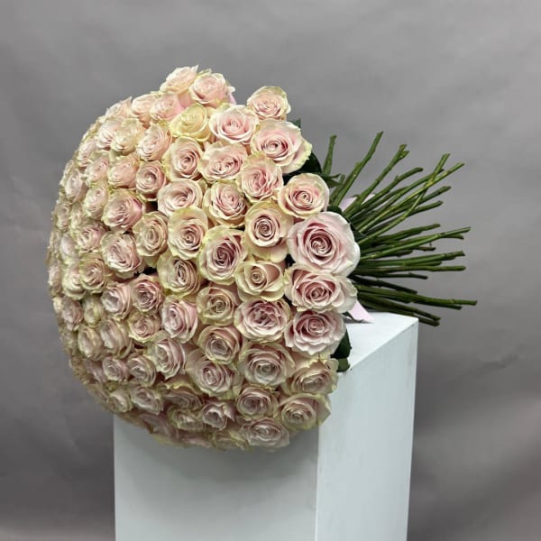 Large bouquet of pale pink roses with long stems