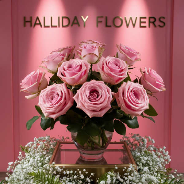 12 Pink Roses