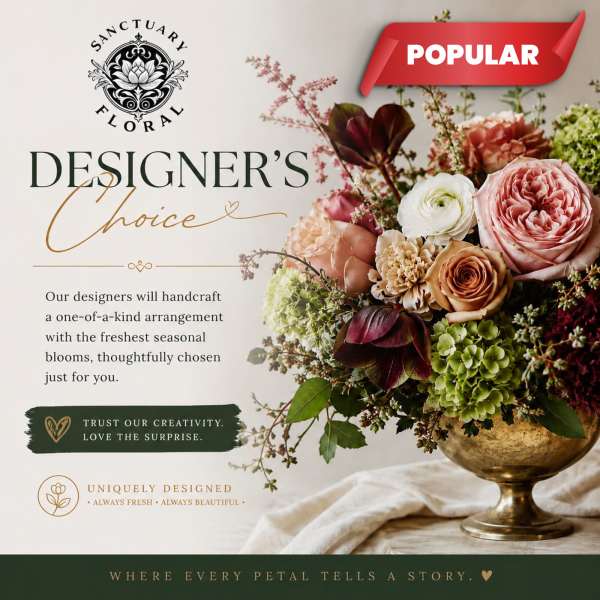 Mixed floral arrangement in a gold pedestal vase with pink and white blooms