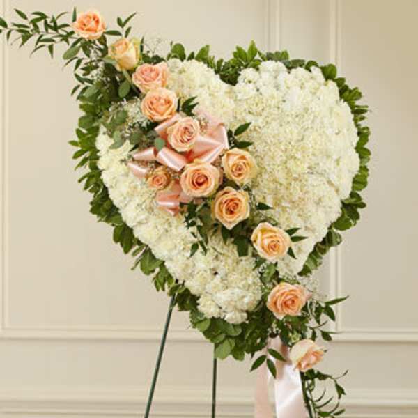 White Heart with Peach Rose Break (Easel Stand)