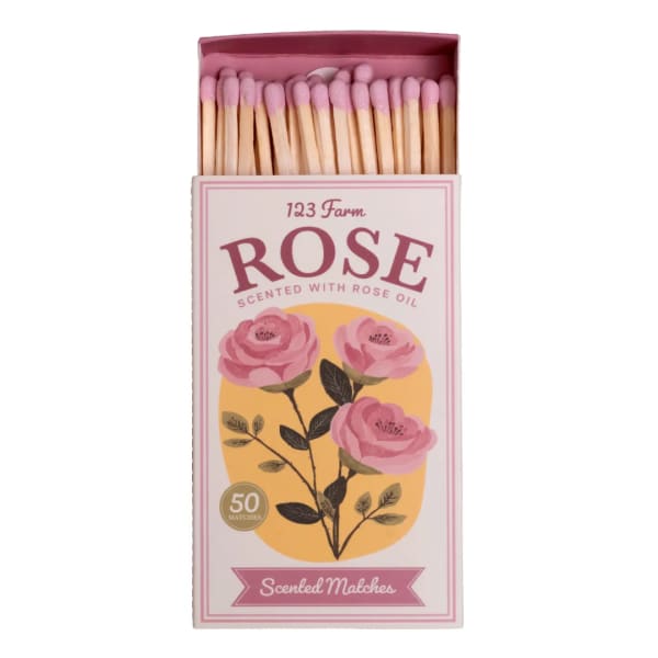 Box of rose-scented matches with pink-tipped matchsticks
