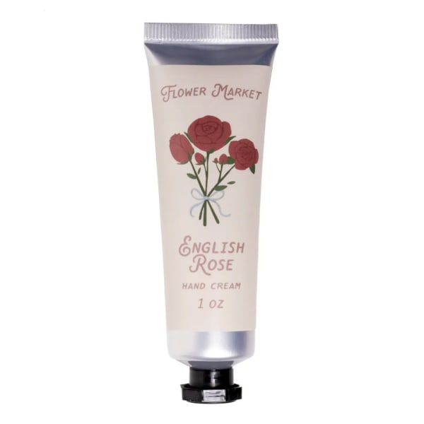 Tube of English Rose hand cream with a rose bouquet illustration