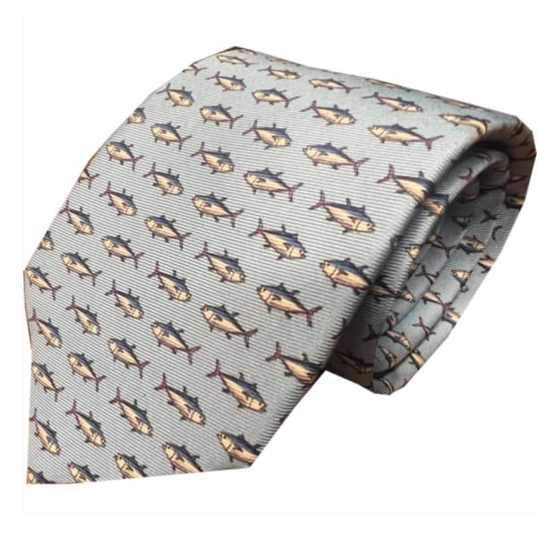 Folded patterned necktie with small fish motifs