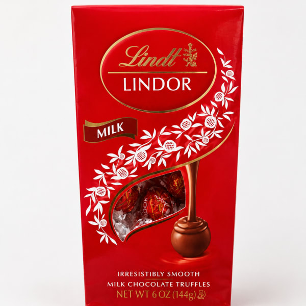Red Lindt Lindor milk chocolate truffles box