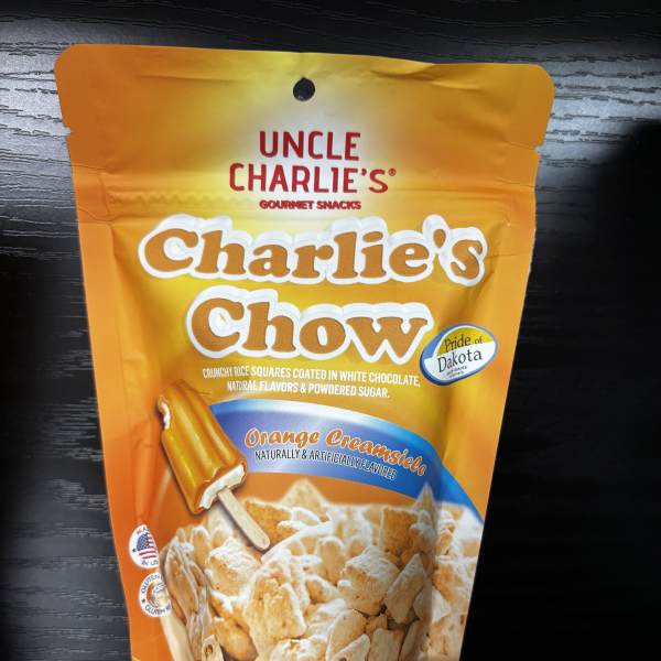 Orange snack bag of Charlie's Chow orange creamsicle candy