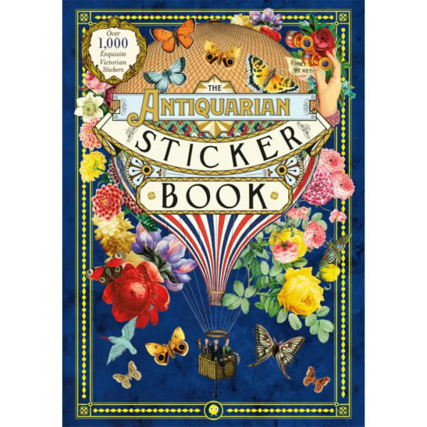 Decorative sticker book cover with flowers, butterflies, and a hot air balloon