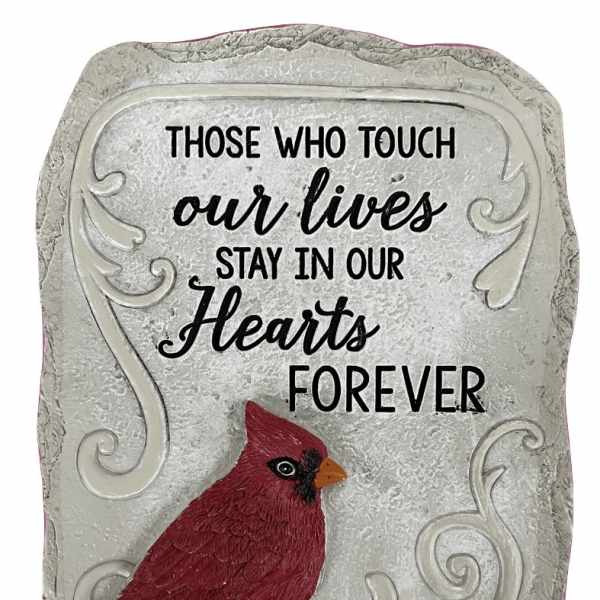 Decorative memorial plaque with a red cardinal and remembrance text