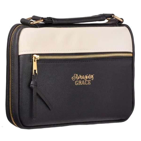 Black and cream zippered carrying case with gold lettering