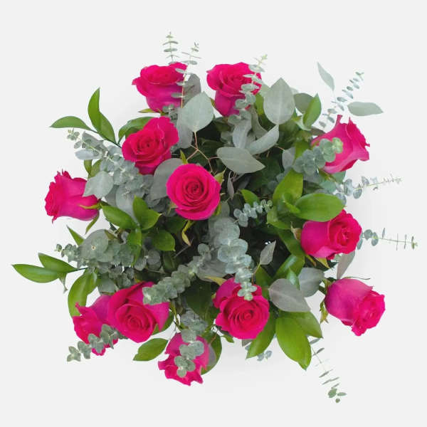 1 Dozen Hot Pink Roses in a Bouquet