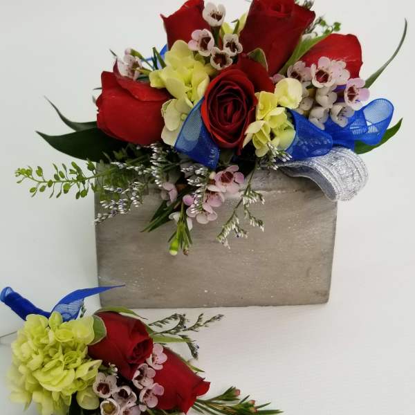 Red and Blue Corsage and Bout set