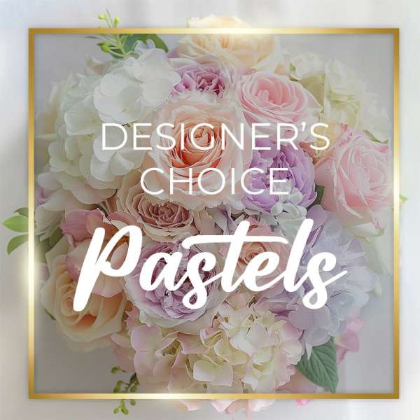 Pastel bouquet of roses and hydrangeas with text overlay