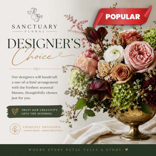 Mixed floral arrangement in a gold pedestal vase with pink and white blooms