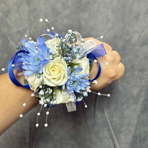 Royal blue white corsage