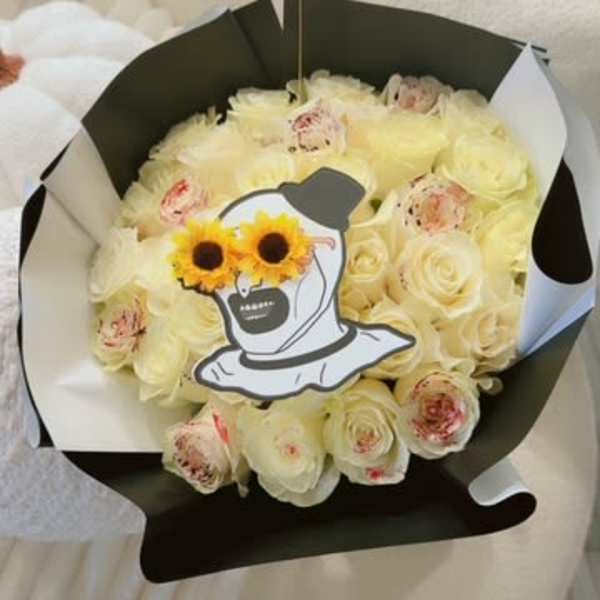 Spooky White Rose Bouquet with a Halloween Twist