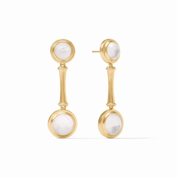 Pair of gold drop earrings with round clear stones