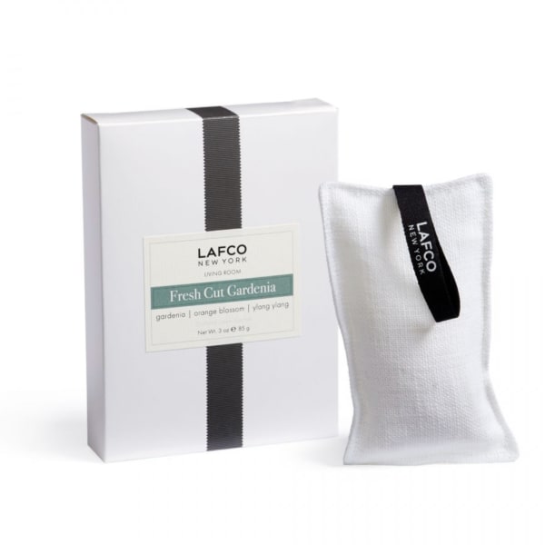 Scented sachet and matching gift box labeled Fresh Cut Gardenia